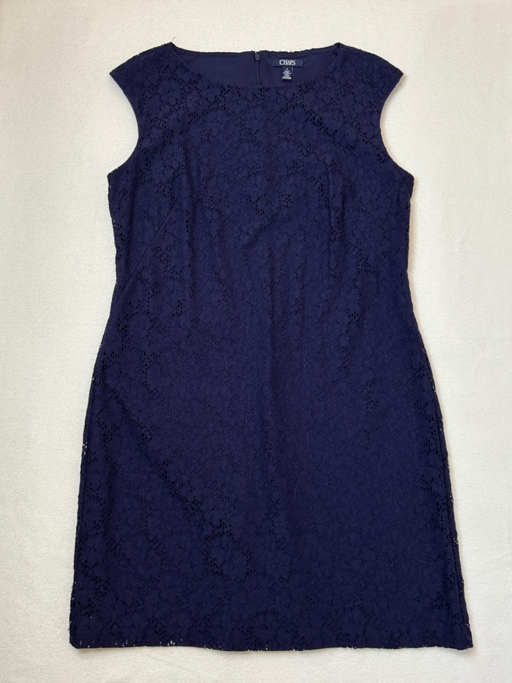 Chaps Navy Blue Lace Dress Size 16 Sleeveless Sheath Knee Length